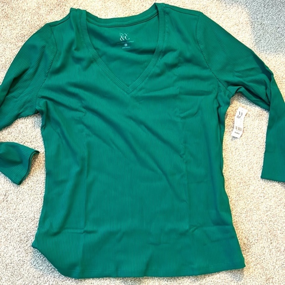 New York and Co. extra large green ribbed long sleeve top